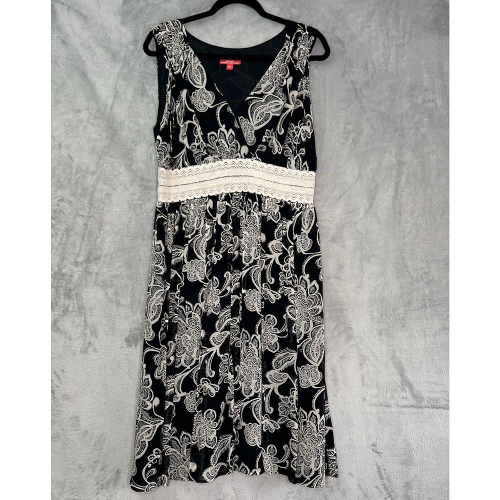 Oscar De La Renta 100% Silk Dress Sz 12 Lace Waist Flowy V-Neck Crinkle